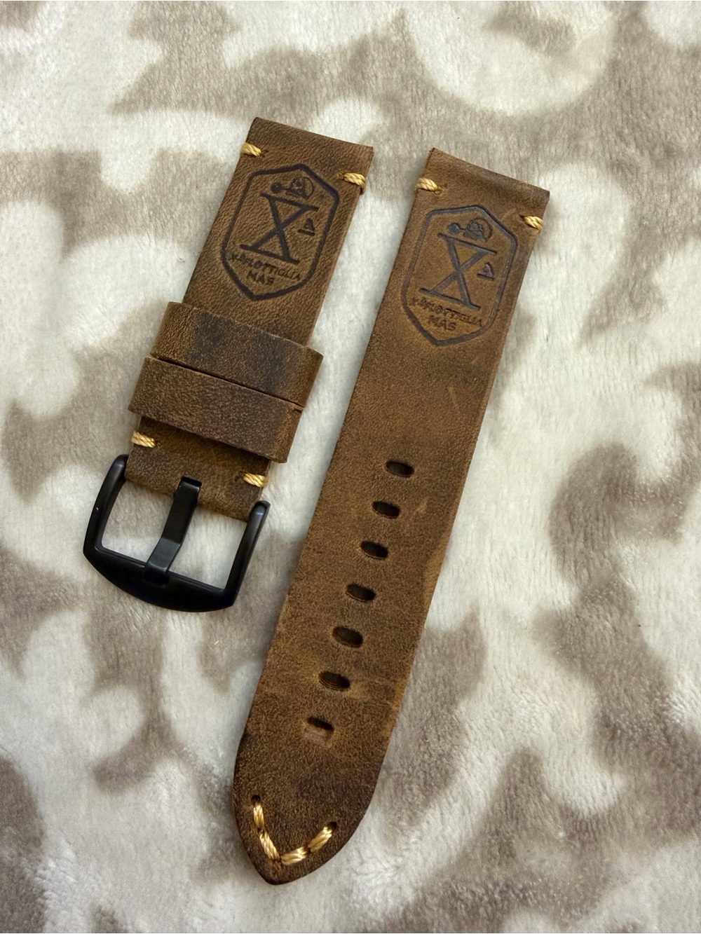 24mm Vintage Leather Watch Strap Flottiglia MAS X MAS Brown Panerai Style Band